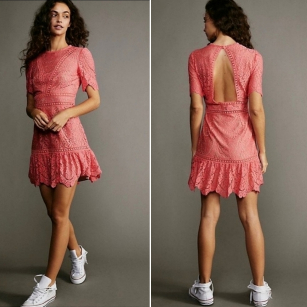 SAYLOR Pink/orange Lace Mini Dress
